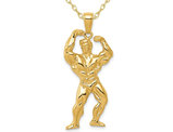 14K Yellow Gold Weightlifter Charm Pendant Necklace with Chain